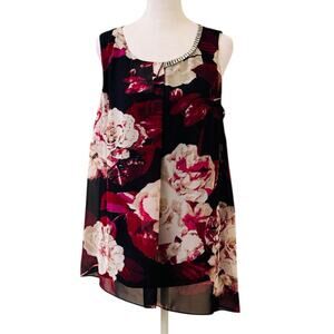 DressBarn Sleeveless Pink and Black Flowy Blouse Rhinestone Accents Size 1X